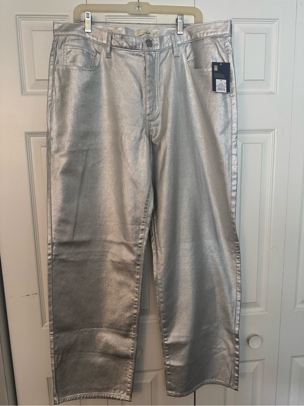 Metallic Silver Wide Leg Jeans - Shimmer Finish